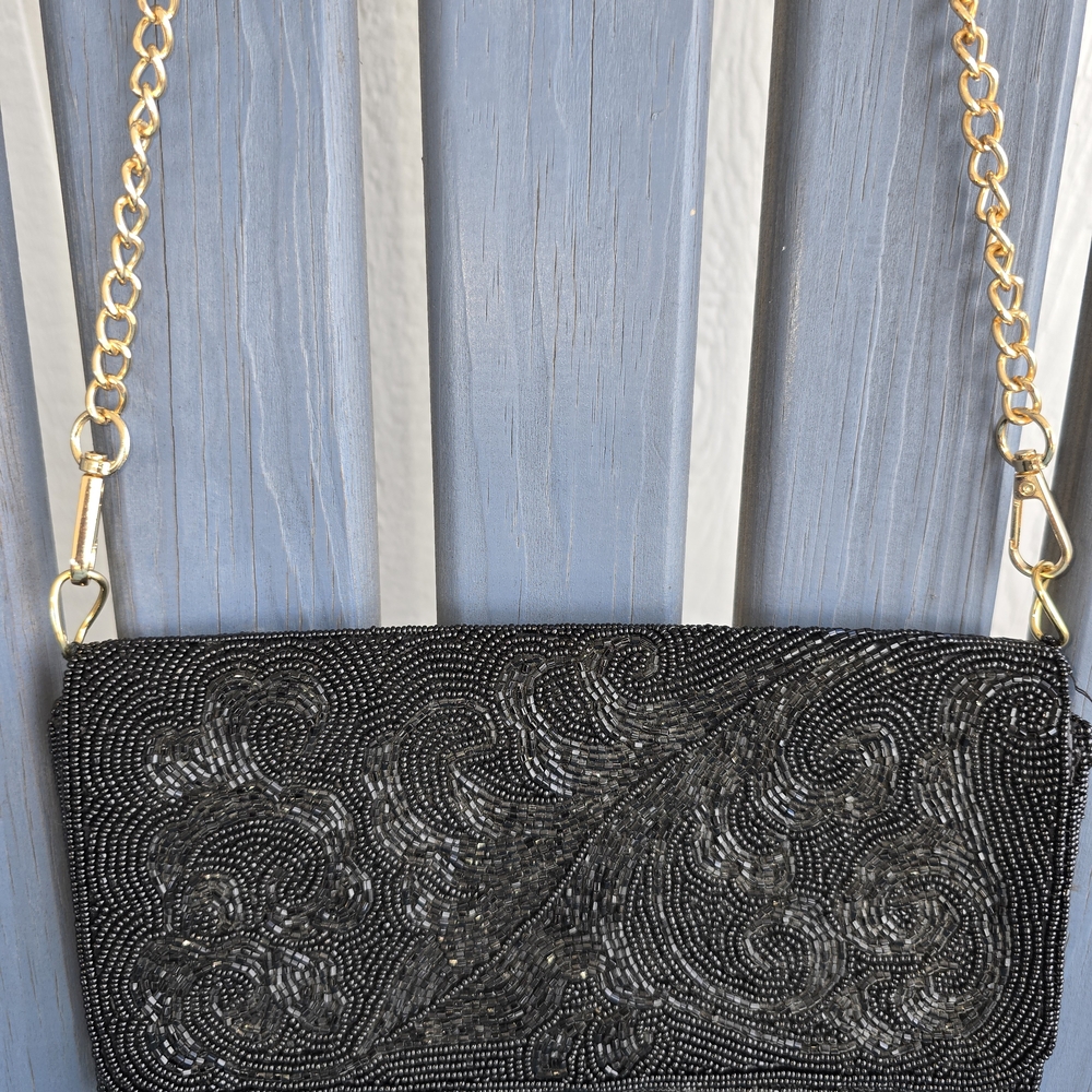 Chic Black Beaded Evening Clutch - Picture 10 of 16